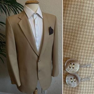 VIVANI ITALY SUIT JACKET SIZE 37 BEIGE TAN GINGHAM CHECK BLAZER SPORT COAT